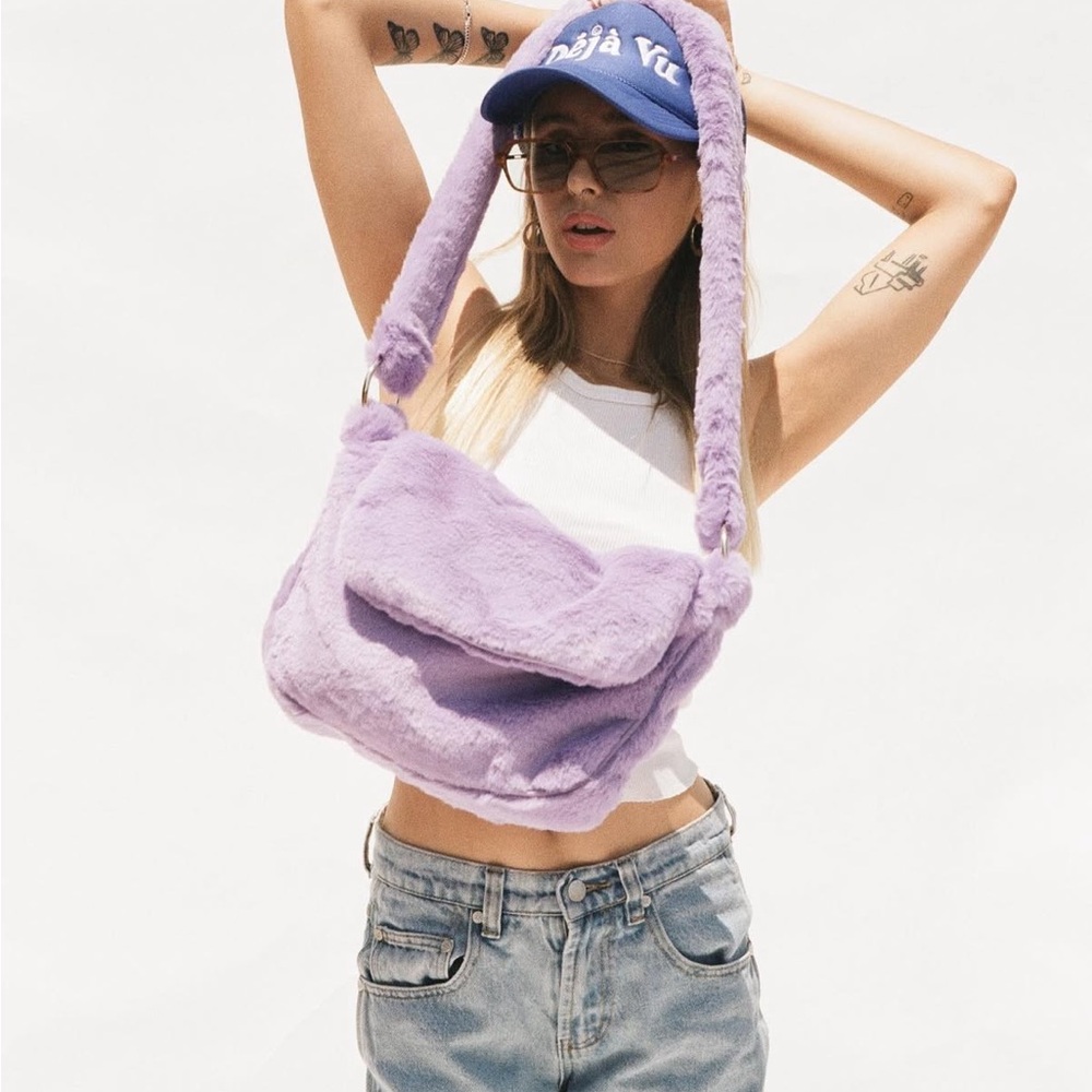 Purple Faux Fur Shoulder Bag